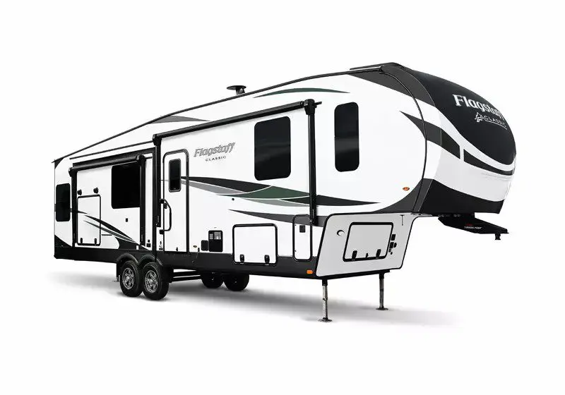 White RV trailer with black accents