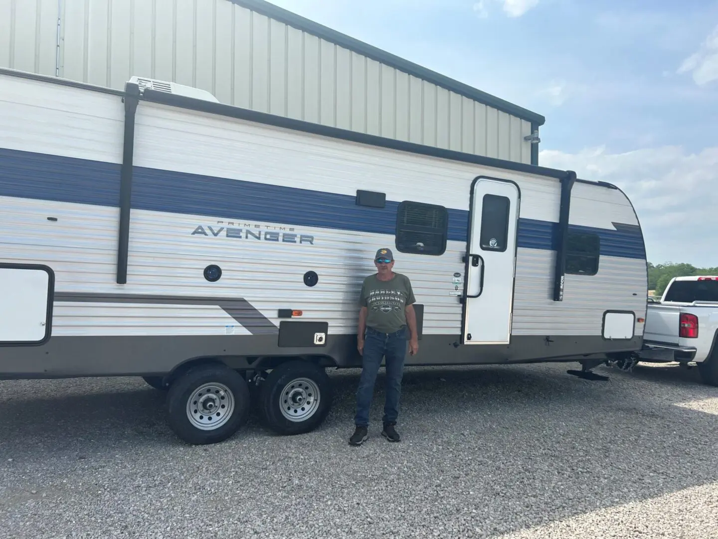 Large travel trailer parked outdoors
